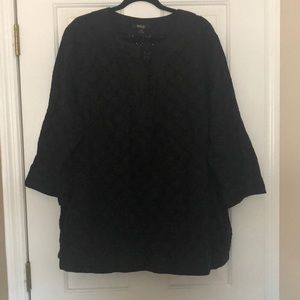 Style&Co Plus 24W 100% Linen Black Eyelet Top